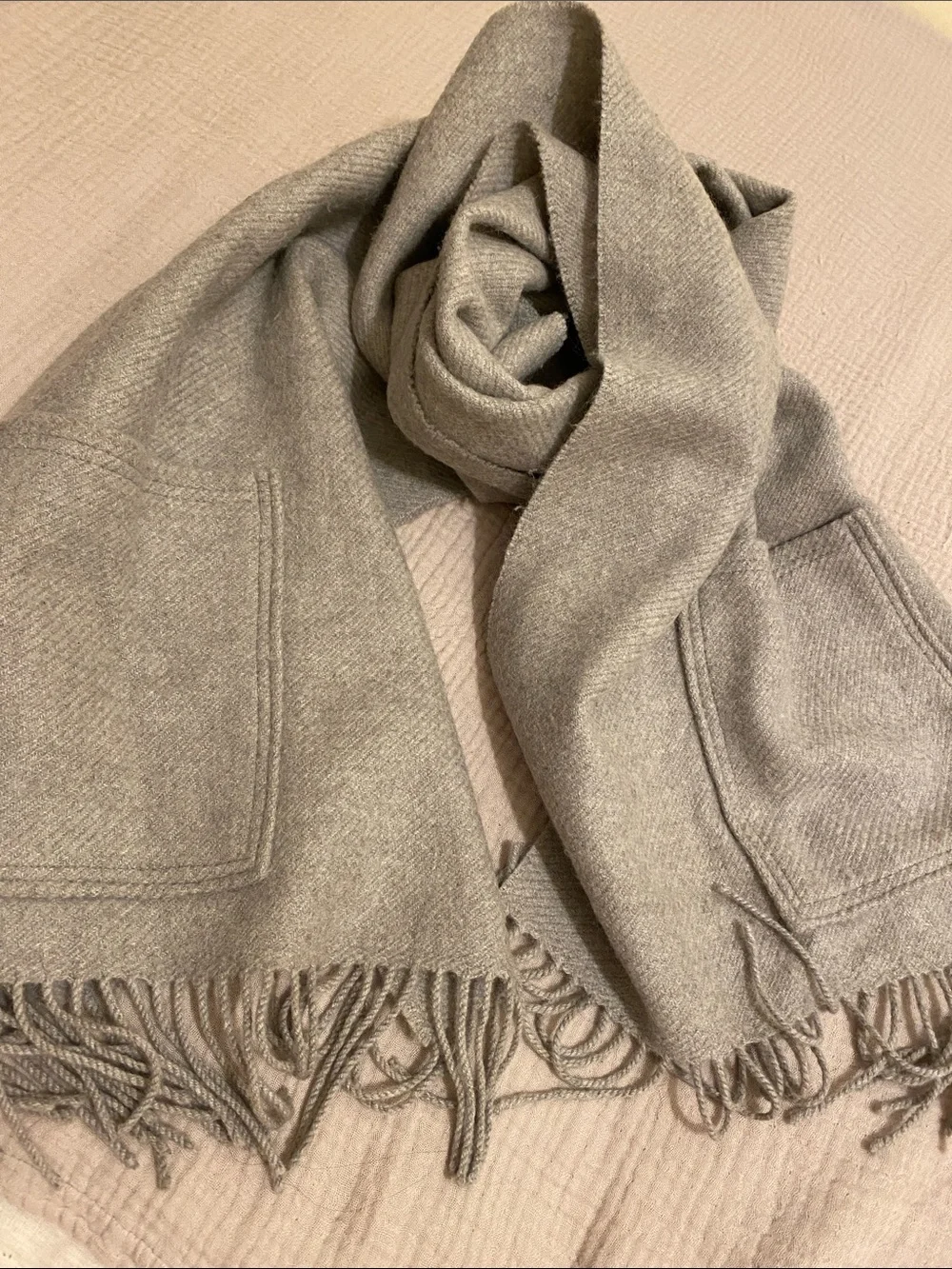 Muji Wool gray scarf with pockets.